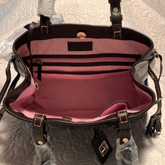 Dooney & Bourke Croco-Embossed Leather Double Strap Tassle Bag - Picture 6 of 14